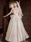 Elegant White Lace Flower Satin Wedding Dresses 2025 A-Line / Princess Strapless Sleeveless Backless Bow Floor-Length / Long