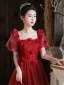 Chic / Beautiful Burgundy Homecoming Appliques Graduation Dresses 2024 A-Line / Princess Square Neckline Short Sleeve Backless Tea-length Formal Dresses
