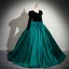 Vintage Dunkelgrün Satin Ballkleider 2024 Ballkleid V-Ausschnitt Lange Ärmel Rückenfreies Lange Ball Festliche Kleider