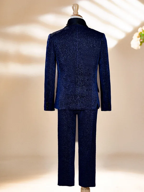 Fall Winter Navy Blue 6-piece Long Sleeve Boys Wedding Suits 2025 Body Jewellery Coat Pants Shirt Tie Vest