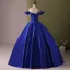Vintage / Retro Royal Blue Satin Prom Dresses 2024 Ball Gown Off-The-Shoulder Sleeveless Backless Floor-Length / Long Prom Formal Dresses