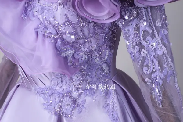 Vintage / Retro Lavender Beading Sequins Prom Dresses 2026 Ball Gown Scoop Neck Long Sleeve Backless Floor-Length / Long Prom Formal Dresses