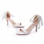 Charmant Weiß Perle Knöchelriemen Schleife Brautschuhe 2024 8 cm Stilettos Peeptoes Hochzeit Sandaletten Hochhackige