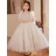 Charming Champagne Beading Sequins Birthday Flower Girl Dresses 2022 Ball Gown Scoop Neck Short Sleeve Backless Bow Floor-Length / Long Flower Girl Dresses