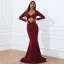 Sexy Burgundy Evening Dresses 2022 Trumpet / Mermaid V-Neck Long Sleeve Sweep Train Evening Party Formal Dresses
