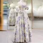 Chic / Beautiful Lavender Printing Prom Dresses 2025 A-Line / Princess Off-The-Shoulder Short Sleeve Backless Floor-Length / Long Prom Formal Dresses