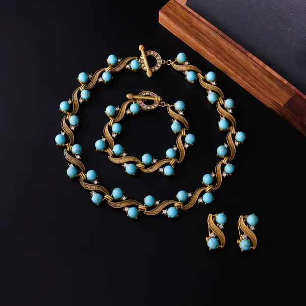 Vintage / Retro Mint Green Handmade Turquoise Turquoise Rhinestone Prom Bracelets Earrings Necklace Accessories 2025