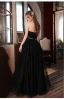 Charming Black Sequins Prom Dresses 2022 A-Line / Princess Organza Strapless Sleeveless Backless Rhinestone Sash Floor-Length / Long Prom Formal Dresses