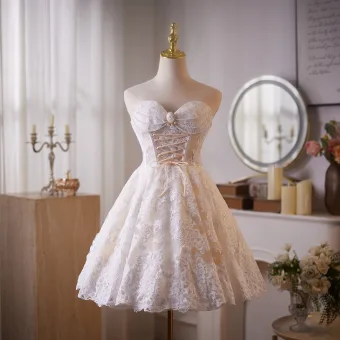 Sexy Ivory Pearl Lace Flower Short Cocktail Party Party Dresses 2025 A Line Princess Sweetheart Sleeveless Backless Formal Dresses