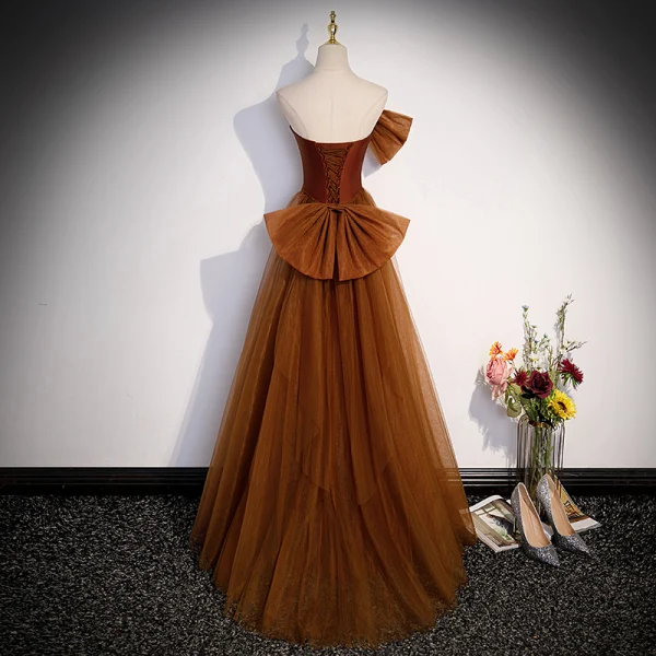 Chic Beautiful Chocolate Prom Dresses 2023 Trumpet Mermaid Strapless Bow Sleeveless Long