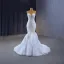 Haut de Gamme Charmant Blanche Perlage Perle Paillettes Robe De Mariée 2023 Trompette / Sirène Bustier Sans Manches Dos Nu Train De Balayage Mariage