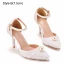 Élégant Blanche Perle Chaussure De Mariée 2023 Bride Cheville 9 cm Talons Aiguilles À Bout Pointu Mariage Sandales Talons Hauts