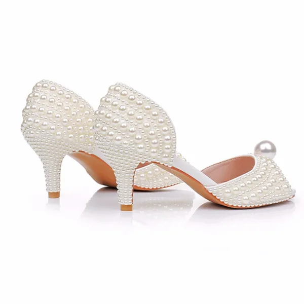 Elegant White Pearl 6 cm Stiletto Heels Prom Womens Sandals 2025 Open / Peep Toe Sandals High Heels