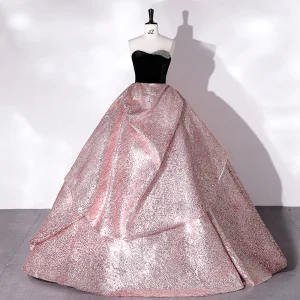 Haut De Gamme Baroque Rose Bonbon Glitter Satin Robe De Bal 2022 Robe Boule Bustier Sans Manches Dos Nu Perlage Longue Robe De Ceremonie