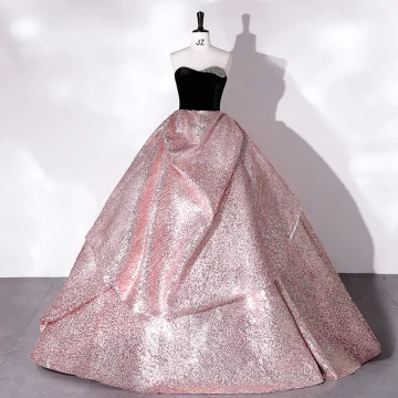 High End Baroque Candy Pink Glitter Satin Prom Dresses 2022 Ball Gown Strapless Sleeveless Backless Beading Floor Length Long Formal Dresses