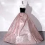High-end Baroque Candy Pink Glitter Satin Prom Dresses 2022 Ball Gown Strapless Sleeveless Backless Beading Floor-Length / Long Formal Dresses