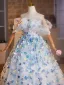 Flower Fairy Sky Blue Appliques Prom Dresses 2025 Ball Gown Off-The-Shoulder Short Sleeve Backless Floor-Length / Long Prom Formal Dresses