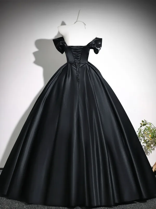 Elegant Black Bow Prom Dresses 2026 Ball Gown Off-The-Shoulder Short Sleeve Backless Floor-Length / Long Formal Dresses