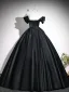 Elegant Black Bow Prom Dresses 2026 Ball Gown Off-The-Shoulder Short Sleeve Backless Floor-Length / Long Formal Dresses