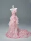 Luxe Charmant Rose Bonbon Perlage Paillettes Appliques Volants en Cascade Robe De Soirée 2026 Trompette / Sirène Bustier Sans Manches Dos Nu Train De Balayage Robe De Ceremonie
