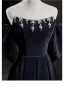 Elegant Black Velvet Rhinestone Prom Dresses 2024 A-Line / Princess Off-The-Shoulder Short Sleeve Backless Floor-Length / Long Prom Formal Dresses