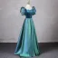 Vintage / Retro Green Prom Dresses 2024 A-Line / Princess Square Neckline Puffy Short Sleeve Backless Floor-Length / Long Prom Formal Dresses