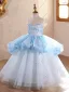 Fashion Sky Blue Beading Star Sequins Birthday Flower Girl Dresses 2026 Ball Gown Scoop Neck Sleeveless Backless Floor-Length / Long Tulle