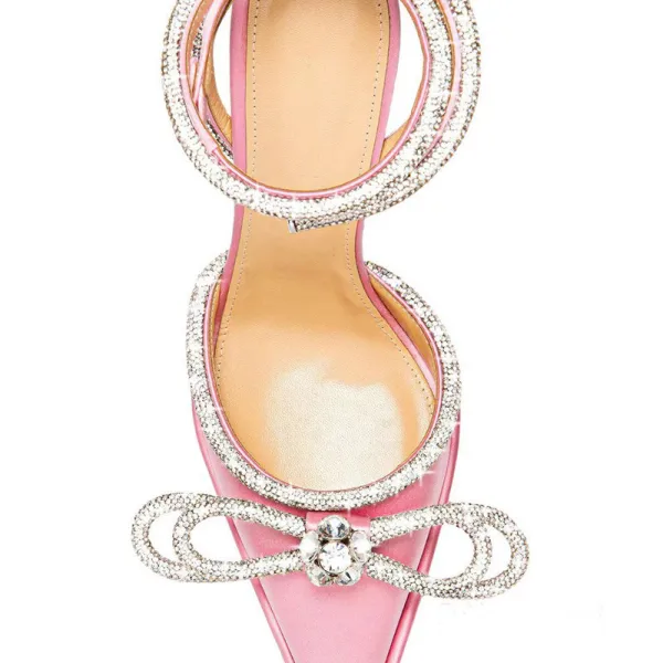 Schöne Rosa Strass Schleife Knöchelriemen Brautschuhe 2022 11 cm Stilettos Spitzschuh Hochzeit Hochhackige