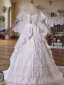 Vintage / Retro Medieval White Lace Flower Wedding Dresses Ball Gown 2025 Off-The-Shoulder Long Sleeve Backless Floor-Length / Long Wedding