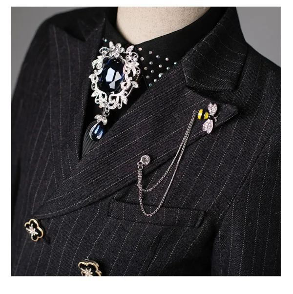 Fashion Black Rhinestone 6-piece Boys Wedding Suits 2025 Long Sleeve Body Jewellery Coat Pants Shirt Tie Vest Wedding