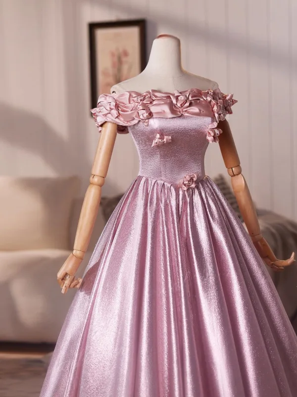 Chic / Belle Rose Bonbon Appliques Robe De Bal 2025 Princesse De l'épaule Manches Courtes Dos Nu Longue Robe De Ceremonie