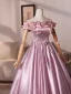 Chic / Belle Rose Bonbon Appliques Robe De Bal 2025 Princesse De l'épaule Manches Courtes Dos Nu Longue Robe De Ceremonie