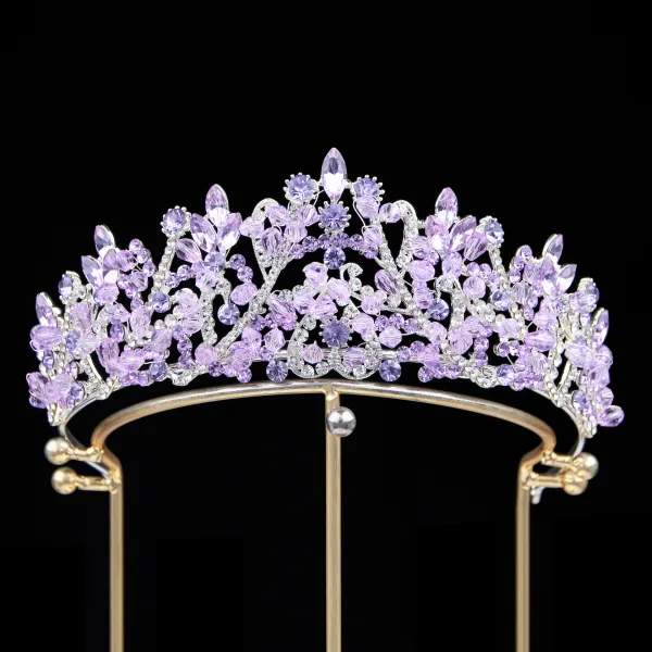 Mooie / Prachtige Hemelsblauw Rhinestone Legering Tiara Bruids Haaraccessoires 2024 Huwelijk