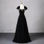 Elegant Black Rhinestone Prom Dresses 2024 A-Line / Princess Square Neckline Sleeveless Backless Floor-Length / Long Prom Formal Dresses