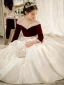 Elegant Burgundy Satin Birthday Flower Girl Dresses 2022 Ball Gown Pearl Scoop Neck Sash Bow Long Sleeve Floor-Length / Long Flower Girl Dresses