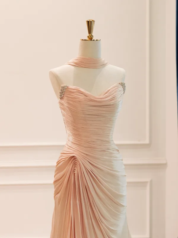 High End Sexy Rosa Strass Abendkleider 2026 Meerjungfrau Bandeau Ärmellos Rückenfreies Lange Abend Festliche Kleider