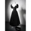 Vintage / Retro Black Velvet Homecoming Graduation Dresses 2024 A-Line / Princess Square Neckline Pearl Puffy Short Sleeve Backless Tea-length Formal Dresses