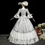 Vintage / Retro Medieval Ivory Printing Bow Prom Dresses 2025 Ball Gown Square Neckline Bell sleeves Floor-Length / Long Prom Formal Dresses