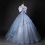 Bling Bling Sky Blue Bow Pearl Sequins Prom Dresses 2026 Ball Gown Spaghetti Straps Sleeveless Backless Floor-Length / Long Formal Dresses