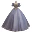Elegante Himmelblau Perlenstickerei Perle Pailletten Ballkleider 2022 Ballkleid Rundhalsausschnitt Geschwollenes Kurze Ärmel Rückenfreies Lange Festliche Kleider