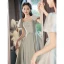 Modest / Simple Sage Green Homecoming Graduation Dresses 2022 A-Line / Princess Satin High Neck Beading Tassel Short Sleeve Backless Sash Bow Floor-Length / Long Formal Dresses
