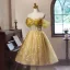 Flower Fairy Champagne Appliques Sequins Short Homecoming Graduation Dresses 2024 Ball Gown Off-The-Shoulder Short Sleeve Backless Tulle