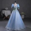 Fashion Sky Blue Beading Sequins Prom Dresses 2023 Ball Gown V-Neck Bow Short Sleeve Backless Floor-Length / Long Prom Formal Dresses