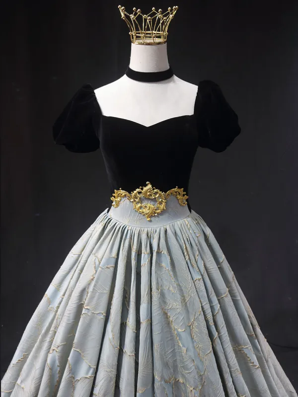 Elegant Black Prom Dresses 2025 Ball Gown Square Neckline Puffy Short Sleeve Backless Floor-Length / Long Prom Formal Dresses