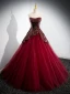 Chic / Belle Bordeaux Paillettes Robe De Bal 2024 Robe Boule Bustier Sans Manches Dos Nu Longue Promo Robe De Ceremonie