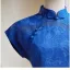Chinesischer Stil Vintage Blau Wadenlang Cheongsam 2024 Meerjungfrau Stehkragen Kurze Ärmel