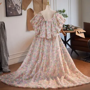 Fancy Blushing Pink Tassel Printing Prom Shawl Accessories Tulle 2025