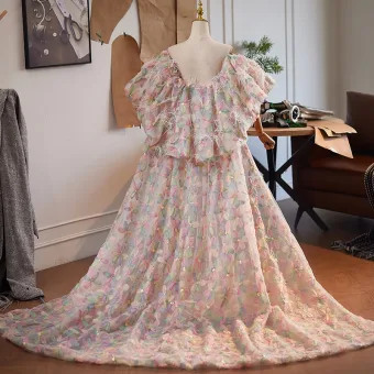 Fancy Blushing Pink Tassel Printing Prom Shawl Accessories Tulle 2025