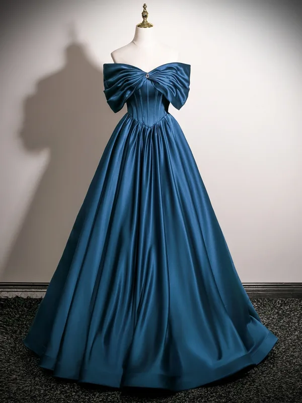 Vintage / Retro Navy Blue Prom Dresses 2025 Ball Gown Strapless Bow Sleeveless Backless Prom Formal Dresses