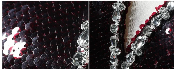 Sexy Bordeaux Paillettes Faux Diamant Robe De Soirée 2024 Trompette / Sirène Titulaire Sans Manches Dos Nu Train De Balayage Soirée Robe De Ceremonie